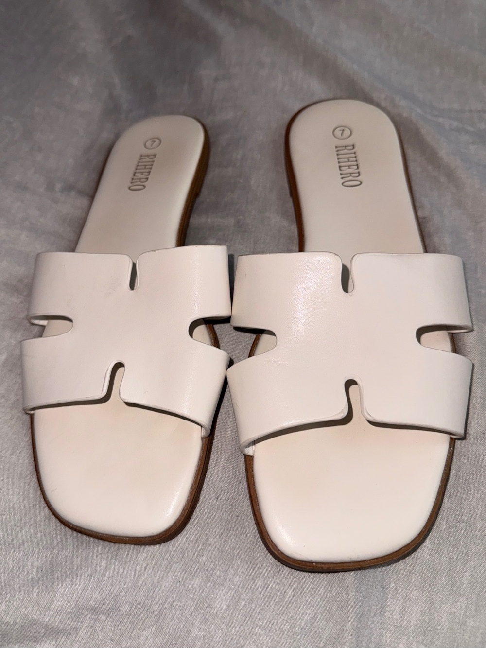 Rihero White Leather Slide Sandals - Women's Slip-On Flats